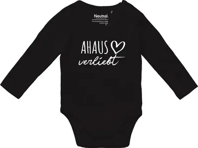 Produktbild von Huuraa Baby Body Ahaus verliebt 74 Black  Baumwolle Fairtrade Langarmbody Geschenkidee