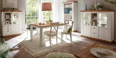 Produktbild von Esszimmer Set "Hemsby" in weiß Pinie und Eiche Wotan Landhaus Speisezimmer 4-teilig
