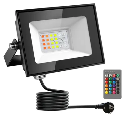 Image de Projecteur LED RGB pour l'éclairage extérieur, 20 W, changeant de couleur, étanche IP66, 220–240 V, avec prise secteur, 1 pièce