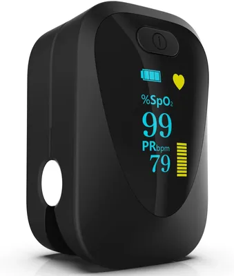 Produktbild von C6AO Fingerpulsoximeter mit OLED-Display zur Messung der Sauerstoffsättigung SpO₂, Pulsfrequenz und Perfusionsindex PI