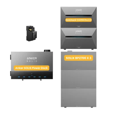Produktbild von Powerness Balkonkraftwerk Speicher mit Anker Multisystem SOLIX Solarbank Power Dock & 2x Solarbank 3 E2700 Pro, Smart Meter,3x BP2700 Erweiterungsakku