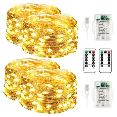 2er-Pack 10m 100 LED Lichterkette, batteriebetrieben, warmweiß