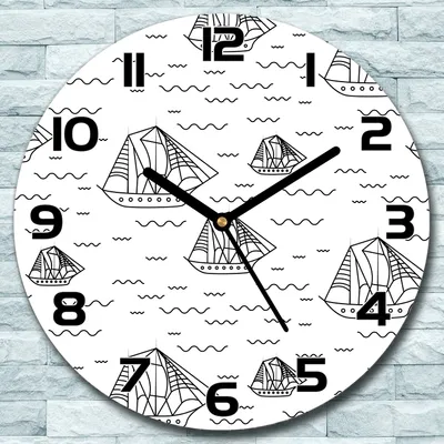 Produktbild von Wanduhr aus Glas Rund fi 30 Segelboote Skizziert Quarz Deko Schlafzimmer Büro