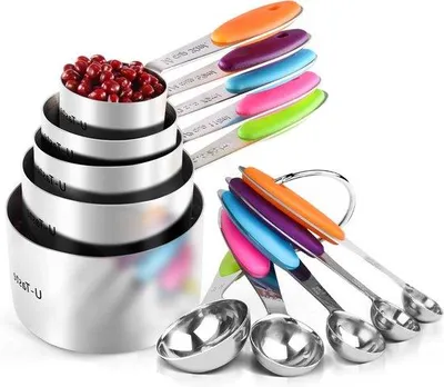 Produktbild von Maßbeker & Maßlöffel Set - Farbige Maßlöffel Maßbecher - Maßlöffel & Becher - Gramm & ML Abwägen
