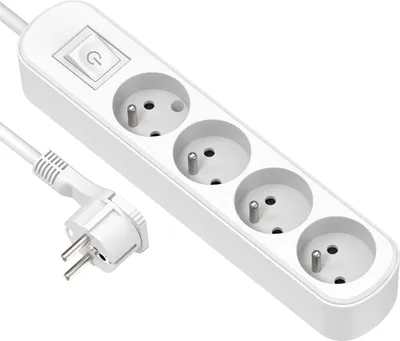 Imagen del producto de Electraline 32041, regleta de enchufes de 4 tomas - Longitud del cable: 1,5 m - Blanco - Con interruptor/enchufe plano