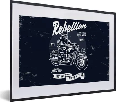 Produktbild von MuchoWow® MuchoWow® Gerahmtes Poster Motorrad - Männer - Vintage 40x30 cm - Poster mit zchwarzem Bilderrahmen - Bilderrahmen - Poster im Rahmen