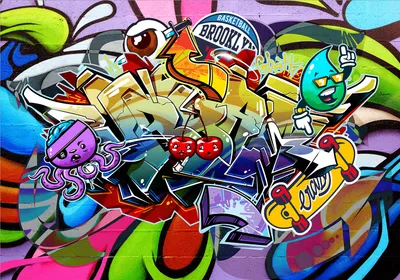 Produktbild von Vlies Fototapete Graffiti 450x315 cm Tapeten Wandtapete XXL Streetart Mural Urbane Kunst SteinWand bunt i-C-0179-a-a