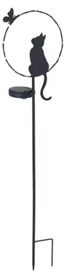 Produktbild von Maximex Solar LED Gartenstecker Katze mit Schmetterling, Dämmerungssensor, wetterfest, Solarlicht für Garten und Balkon, 20 x 85 x 11,2 cm, Metall