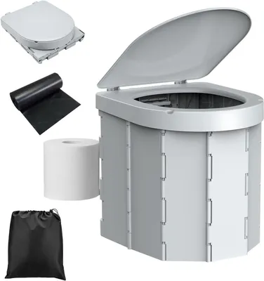 Imagen del producto de Portable WC - Aseo plegable - Camping y viajes - Diseño ergonómico - Hasta 180 kg - Gris