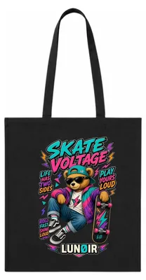 Productafbeelding van Stoffentas zwart – Katoenen tas met skateboardmotief – LUNØIR ©