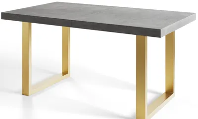 Produktbild von Esstisch Ausziehbar Loft-U, Moderner Wohnzimmertisch 160-260x90x77 cm, Grau  mit Metallbeinen in Gold