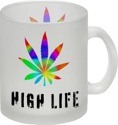 Produktbild von High Life Glas Tasse mit Marihuanablatt in bunt