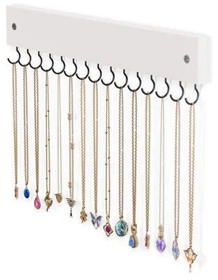 Imagen del producto de Organizadores colgantes para joyas con 15 ganchos, de madera, color blanco, ideales para collares y pulseras