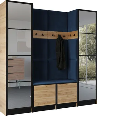 Produktbild von KIER FURNITURE Kleiderschrank EDEN, Schlafzimmer Schrank, Garderobeschrank, Flurschrank Craft Eiche & Blau 212,8x205x39 cm