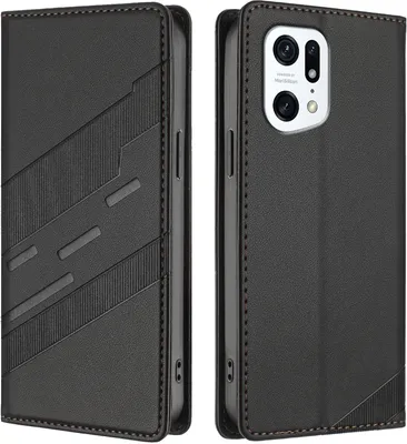 Produktbild von Hülle für Oppo Find X5 Pro, Kunstleder Brieftaschen Handyhülle mit Kartenfach und Standfunktion Schwarz