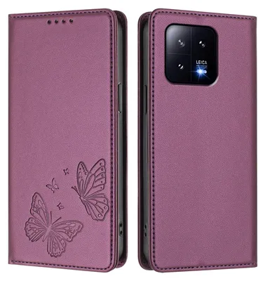 Produktbild von Lederhülle für Xiaomi 13, Schmetterling Prägung Leder Brieftasche Schutzhülle mit Ständer Lila