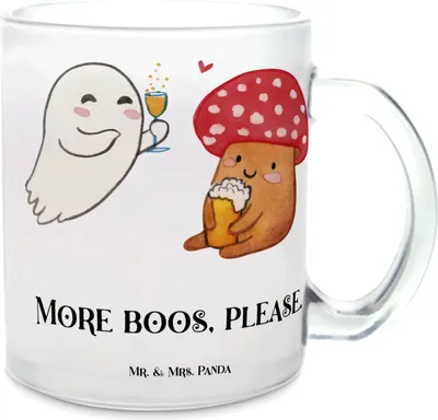 Produktbild von Mr. & Mrs. Panda Pott Gespenst  Prost  - Transparent - Geschenk, Teeglas, Sekt, Teetasse, Dekoration, Pils, Häferl, Bier, Fliegenpilz, Haferl, Tee Tasse