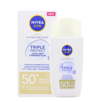 Produktbild von NIVEA SUN Triple Protect LSF50+ 40ml tägliche Sonnenpflege mit Hyaluronsäure