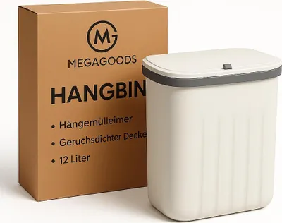 Produktbild von Hängemülleimer 12L mit Deckel für Küche Bad Schranktür DE.