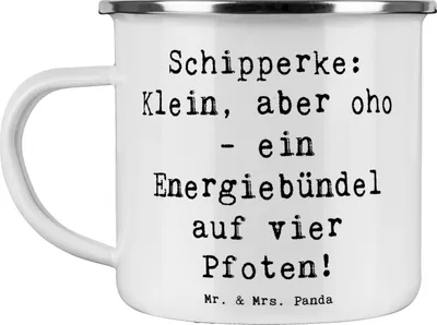Produktbild von Mr. & Mrs. Panda emaillebecher Spruch Schipperke Energie - Weiß - Geschenk, Temperament, Hunderasse, Emaille Tasse, Haustier, Wachhund, Hunderassen Pflege, Pott, Becher
