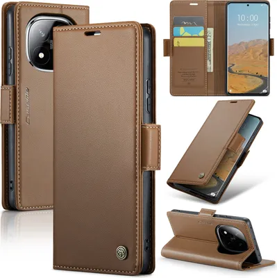 Produktbild von Lederhülle für Xiaomi Redmi Note 14 Pro/Note 14 Pro+ 5G Brieftasche Kartenfach Schutzhülle mit Standfunktion Braun