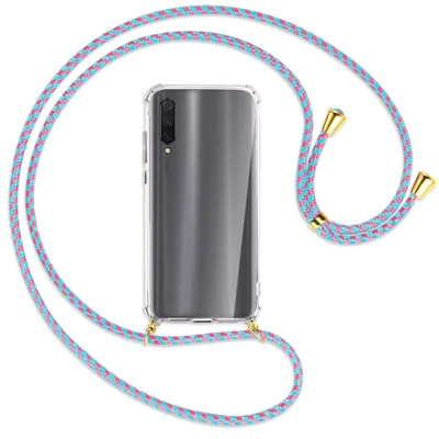 Produktbild von Handykette Backcover-Schutzhülle mit Band (Metall goldfarben) für Xiaomi Mi 9 Lite / CC9 - pink/mint