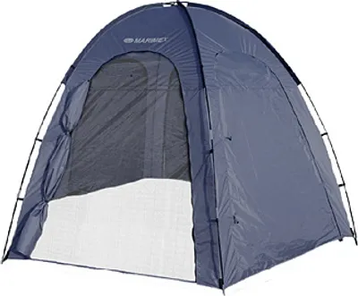 A blue tent-like structure, possibly a spa cover or gazebo, is shown against a white background.