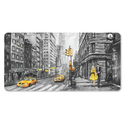 Produktbild von MuchoWow® Schreibtischunterlage Malerei - Stadt - Auto - Gelb 80x40 cm - XXL Mauspad - Gaming Mauspad