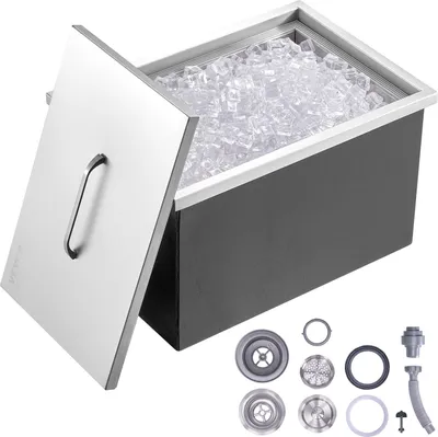 Obrázok produktu pre VEVOR zásuvný box na ľad, chladiaci box na ľad z nehrdzavejúcej ocele s objemom 43,5 l, 558 x 430 x 306 mm Komerčný box na ľad s krytom, vstavaná truhlica na ľad, vypúšťacia rúrka a vypúšťacia zátka sú súčasťou dodávky
