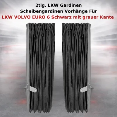 Produktbild von 2tlg. LKW Gardinen Scheibengardinen Vorhänge Für LKW VOLVO EURO 6 Schwarz mit grauer Kante
