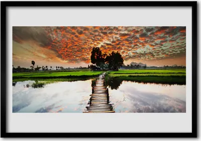 Produktbild von Bild 100x70 MDF-Rahmen Wandkunst Bridge Lake Landschaft