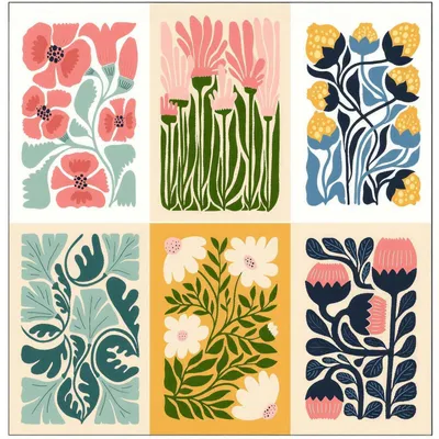 Malen nach Zahlen Set, 6 Blumenmotive, 20x30 cm, Acrylfarbe, für Erwachsene