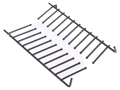 A black wire rack with multiple prongs, designed for organization.