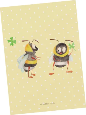 Produktbild von Mr. & Mrs. Panda Postkarte Hummeln Kleeblatt - Gelb Pastell - Geschenk, Postkarten, Fotokarte, Ansichtskarten, Lustige Sprüche, glücklich Werden, sein, Ansichtskarte