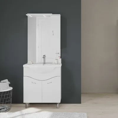 Produktbild von Unterschrank 2-türig, Keramik-Waschtisch, Spiegel mit LED – Beleuchtung und Hängeschrank | Easy