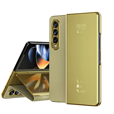Obrázek produktu pro Pouzdro pro Samsung Galaxy Z Fold 4 5G, průsvitné zrcadlové pouzdro, skládacíPolyuretankožené ochranné pouzdro Zlato