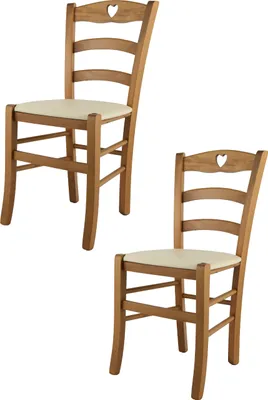 Produktbild von t m c s Tommychairs - 2er Set Stühle CUORE für Küche und Esszimmer, Robuste Struktur aus lackiertem Buchenholz im Farbton Eichenholz und gepolsterte Sitzfläche mit Kunstleder in der Farbe Elfenbein bezogen