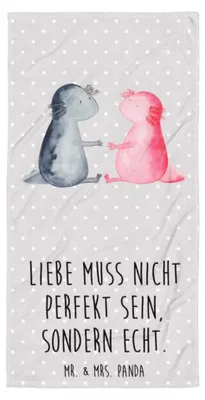 Produktbild von Mr. & Mrs. Panda Duschtuch Axolotl Liebe - Grau Pastell - Geschenk, Großes Badehandtuch, Handtuch, Valentinstag, Badelaken, Paar, Strandtuch