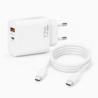 Produktbild von 12W USB-C GaN Ladegerät 2-Port mit 1m USB-C Ladekabel (20W) – Schnellladegerät mit USB-C PD & USB-A QC für Samsung, Xiaomi, Smartphone & Tablet