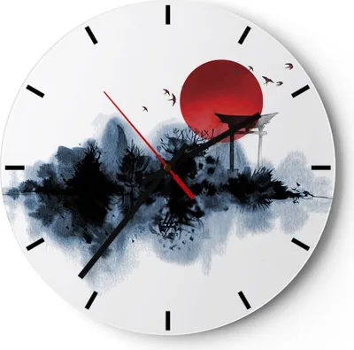 Produktbild von Wanduhr - Rund - Glasuhr - Rot Sonne Tor - 40x40cm - Schleichendes Uhrwerk - Lautlos - zum Aufhängen bereit - Dekoration Modern - Wanddekoration aus Glas - C3AR40x40-4666