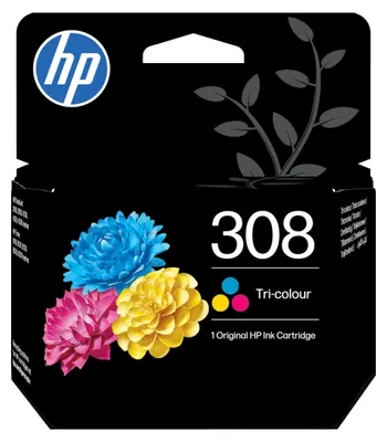 Produktbild von HP 308 Cyan/Magenta/Gelb Original Druckerpatrone, Standardertrag, Cyan, Magenta, Gelb, Tinte auf Farbstoffbasis, 1 Stück(e), 500 Seiten, Kombi-Packung