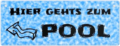 Produktbild von Hier geht’s zum Pool mit Pfeil nach links - Metallschild