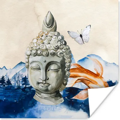 Produktbild von MuchoWow® Poster Buddha - Kopf - Fisch 50x50 cm - Wohnzimmerdekoration
