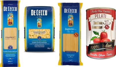 Produktbild von TESTPAKET De Cecco Pasta 1x Linguine 1x Casereccia 1x Spaghettini ( 3 x 500g ) + 1x Italian Gourmet 100% italienische geschälte Tomaten dosen 400g