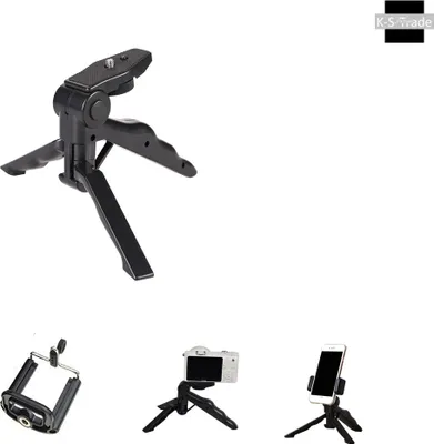 Produktbild von K-S-Trade Stativ Tisch-Ständer Dreibein Handy-Stativ Ständer kompatibel mit Huawei P Smart+ 2019 Mini-Stativ Smartphone Tripod Handy-Stativ aus
