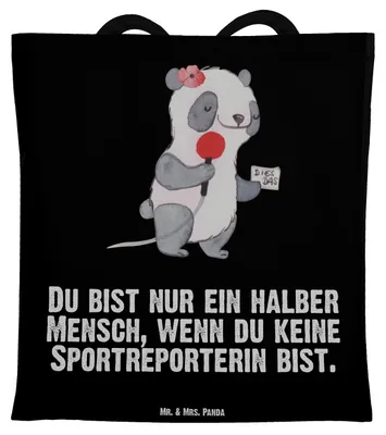 Produktbild von Mr. & Mrs. Panda Tote Bag Sportreporterin Herz - Schwarz - Geschenk, Einkaufstasche, Laptoptasche, Tasche, Schultasche, Beutel