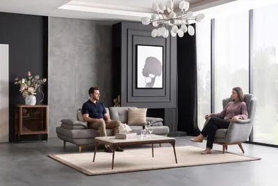 Productafbeelding van Tweezitsbank, fauteuil, modern, grijs, elegante bankopstelling