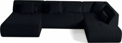 Image de Lisa Design Onyx - canapé panoramique d'angle droit 7 places - en velours côtelé , Noir