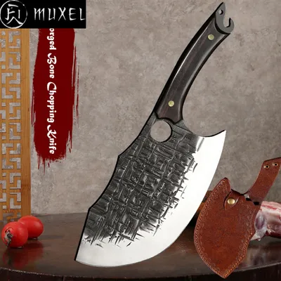 Produktbild von Metzgermesser Hackmesser Fleischerbeil schwer mit gebogener extradicken Klinge mit Lederscheide. Ideal für Deine Outdoor Abenteuer