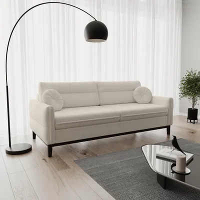 Produktbild von BEAUTYSOFA | Sofa BELLANO - Gepolsterter 2-Sitzer Sofas Loungesofa mit Armlehnen - Bouclé-Stoff in Beige mit schwarzen Holzbeinen